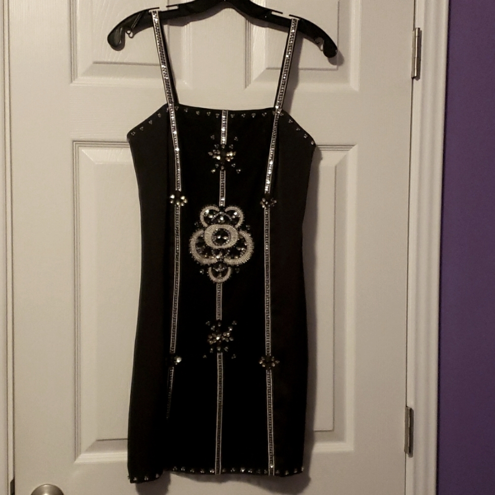 White House Black Market, size 2,black with silver beading dress.